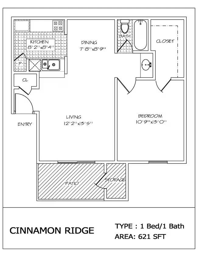 One Bed / One Bath 903 floor plan